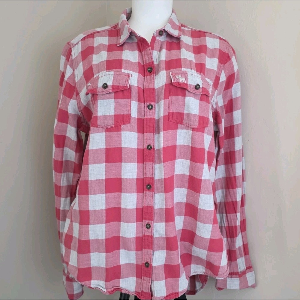 VTG Abercrombie & Fitch  Lightweight Flannel‎ Shirt 90s Y2k Pink Buffalo Plaid L